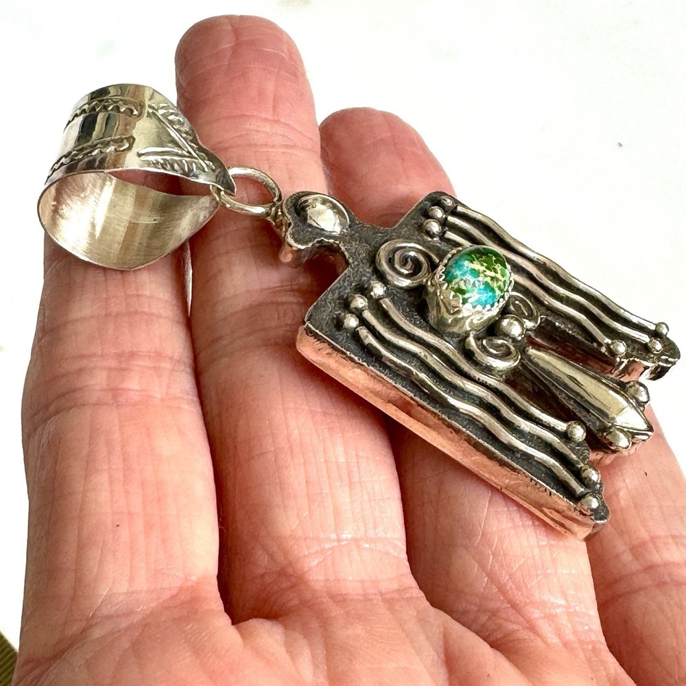 Navajo Thunderbird Pendant Turquoise 2.5 Sterling Signed Mariano Native American - Picture 4 of 8